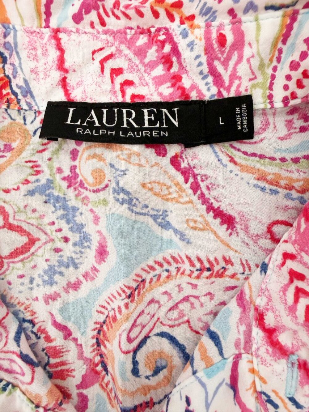 Lauren Ralph Lauren Paisley Print Pajama Set Cotton Blend Cropped Wide Leg Sz L - Picture 7 of 7
